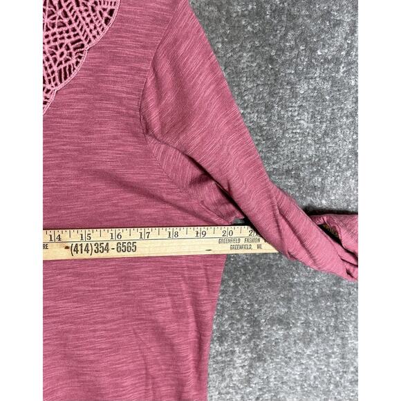 J Jill Top Women Size Small Petite SP Pink‎ Slub Knit Crochet Trim 3/4 Sleeves - Picture 5 of 6